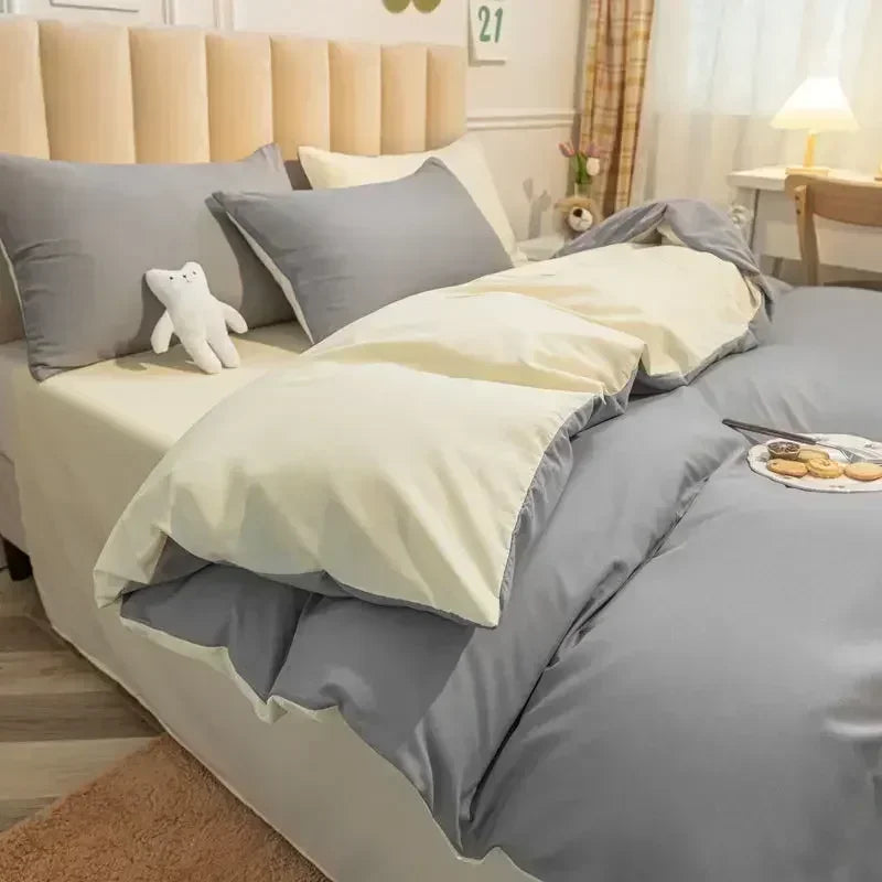 Yellow & Gray Solid Color Double Couple Duvet Cover