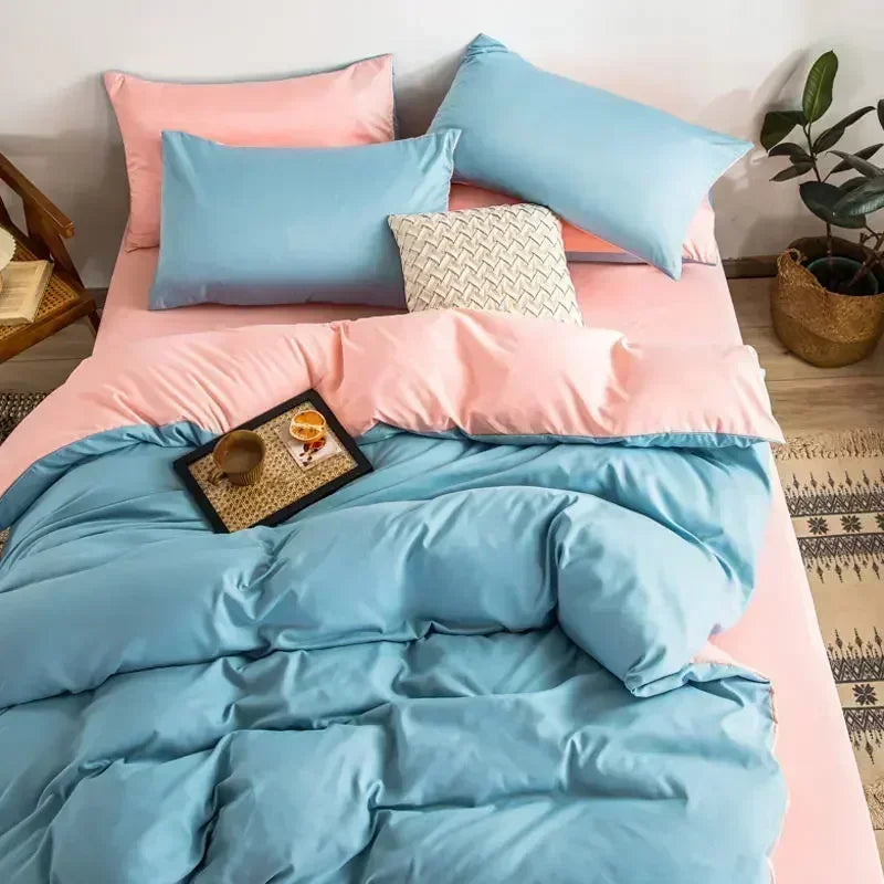 Green & Pink Solid Color Double Couple Duvet Cover
