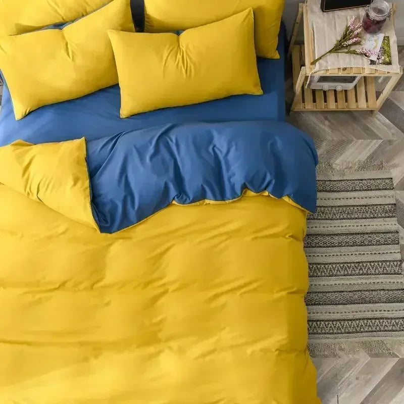 Yellow & Gray Solid Color Double Couple Duvet Cover