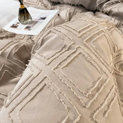 Beige Geometric Duvet Cover Bedding Set